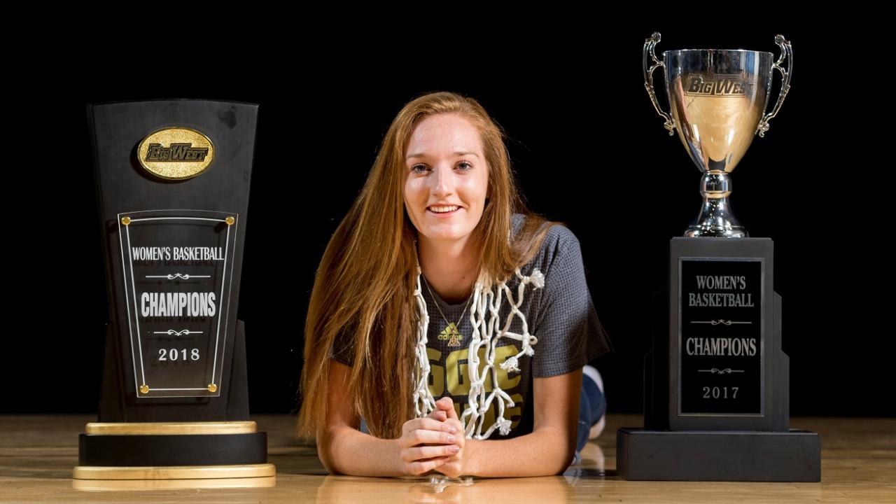 Morgan Bertsch has helped the UC Davis women’s basketball team to back-to-back Big West Conference titles in 2017 and 2018, and helps lead the team to Southern California this weekend in search of a third straight conference crown. Photo by Mark Honbo. Morgan Bertsch
