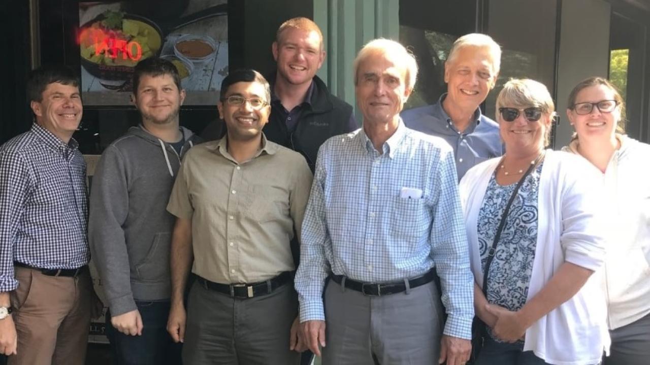 Steve Rendig, center, celebrated his 46-year career with UC Davis BME and CMGI coworkers. Steve Rendig