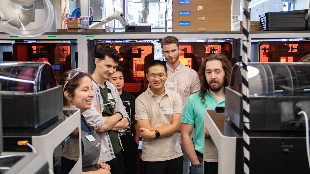 Students of the newly launched master's program in medical device development tour UC Davis Tech Foundry 