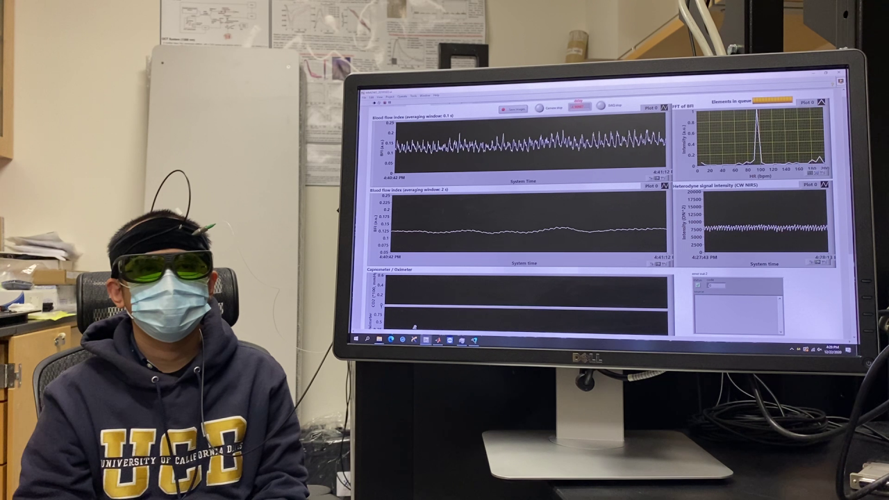 student demonstrating use of functional interferometric diffusing wave spectroscopy