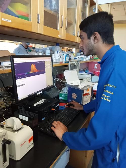 Neeraj Senthil analyzing fluorescence emission spectra